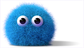 Round, fuzzy blue creature that looks like a pompom with googly eyes.